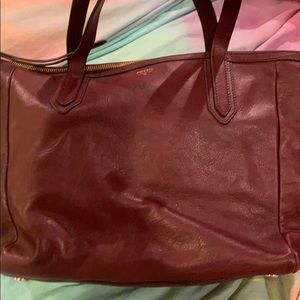 Fossil Sydney Shopper leather tote in Raisin